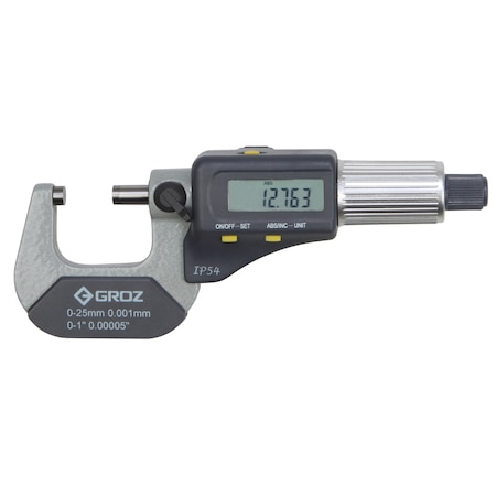 Ip54 Electronic Micrometer, 0-1/0-25Mm, 0.00005/0.001Mm,Friction Thimble, Paint Frame